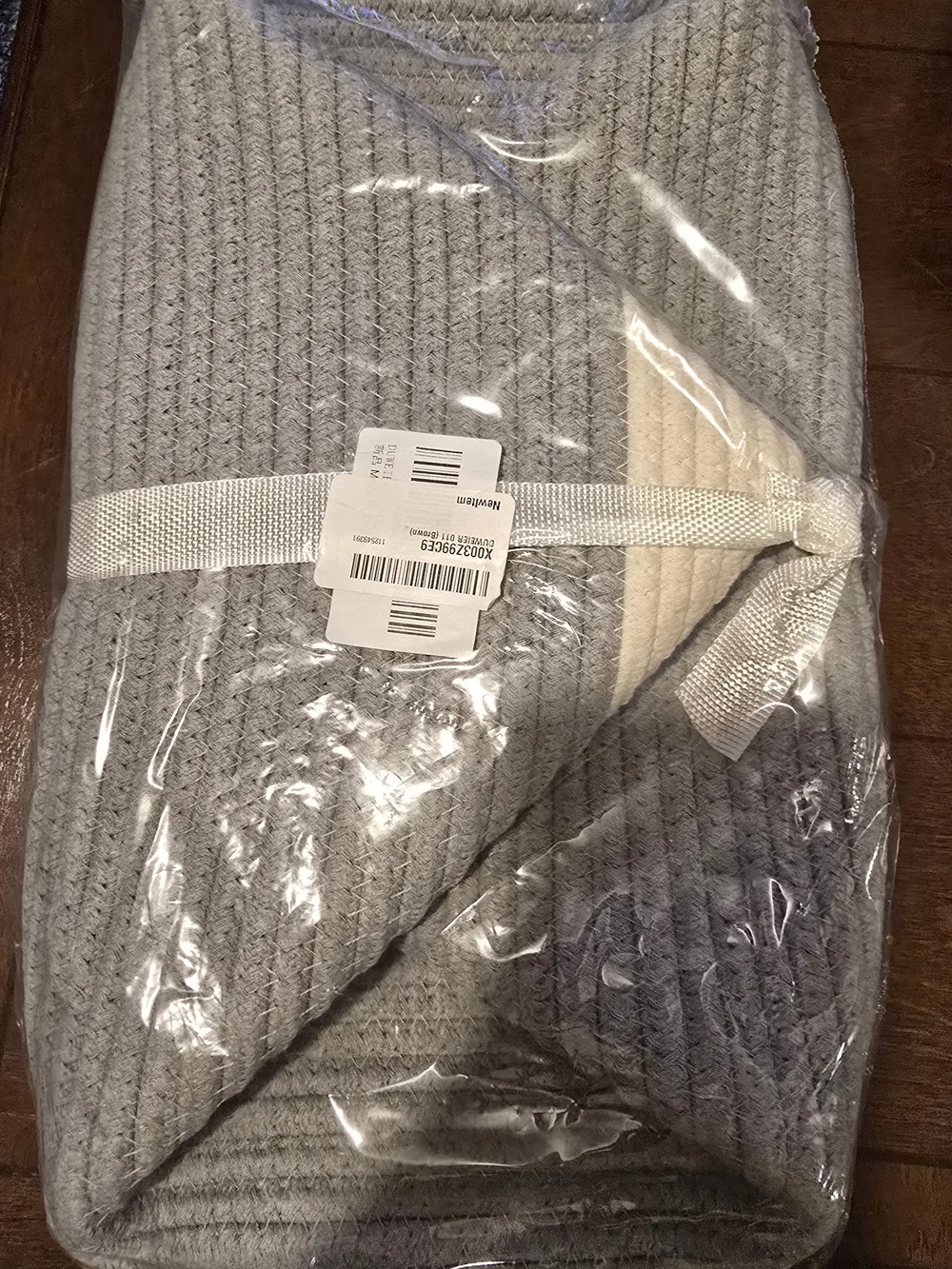 West Elm Two-Tone Cream and Gray Rope Storage Basket